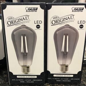 2 FEIT Electric LED Original vintage style bulbs smoke glass 25W new